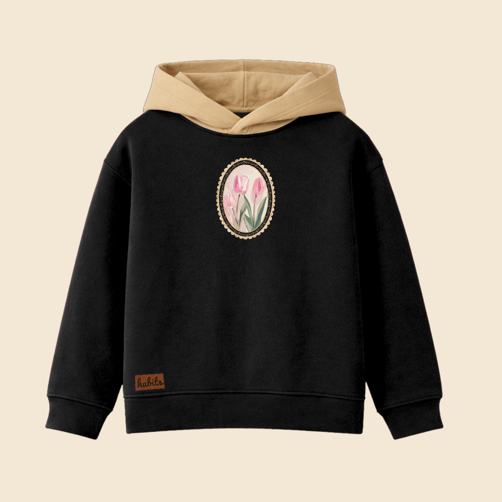 Floral Pendant Black Oversized Hoodie