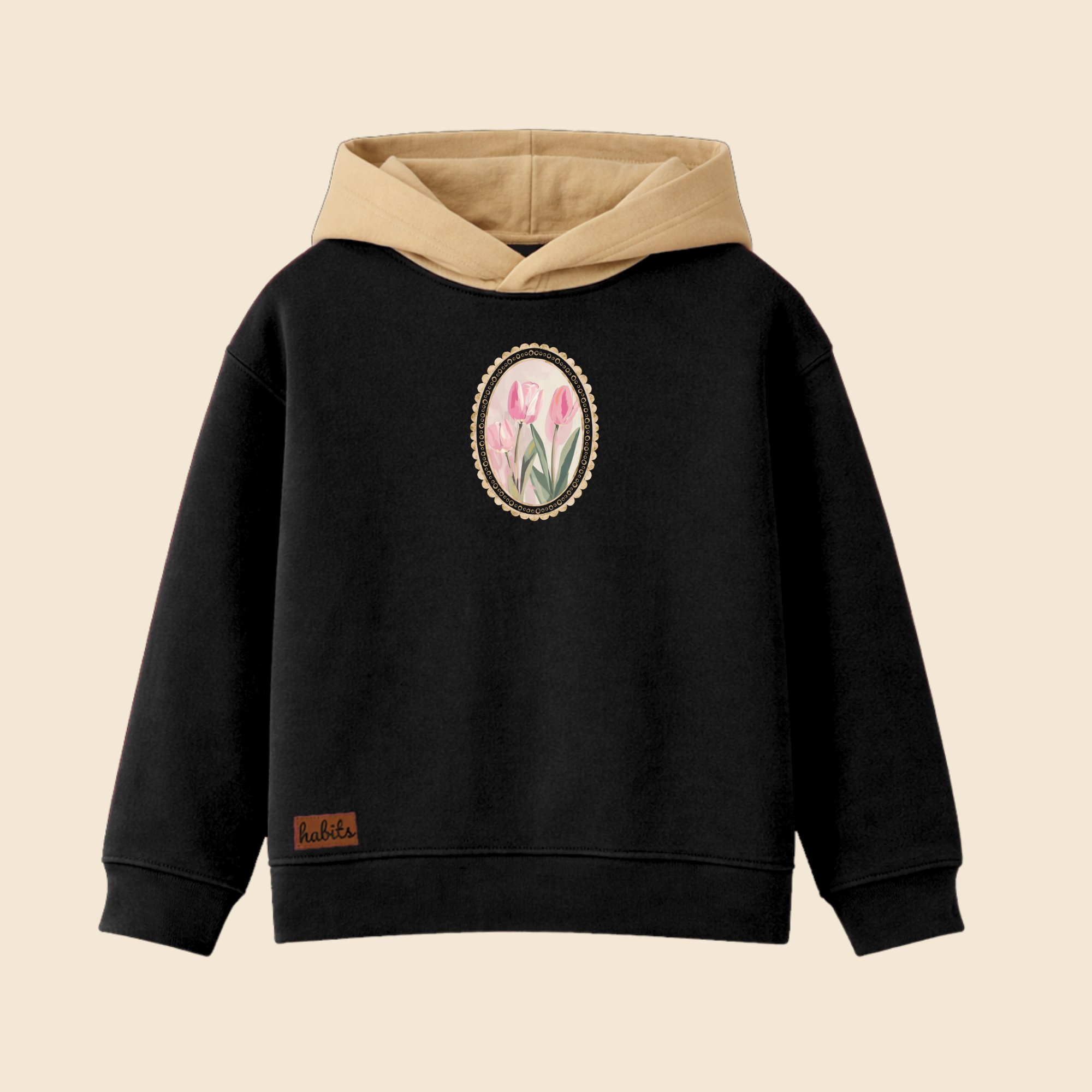 Floral Pendant Black Oversized Hoodie