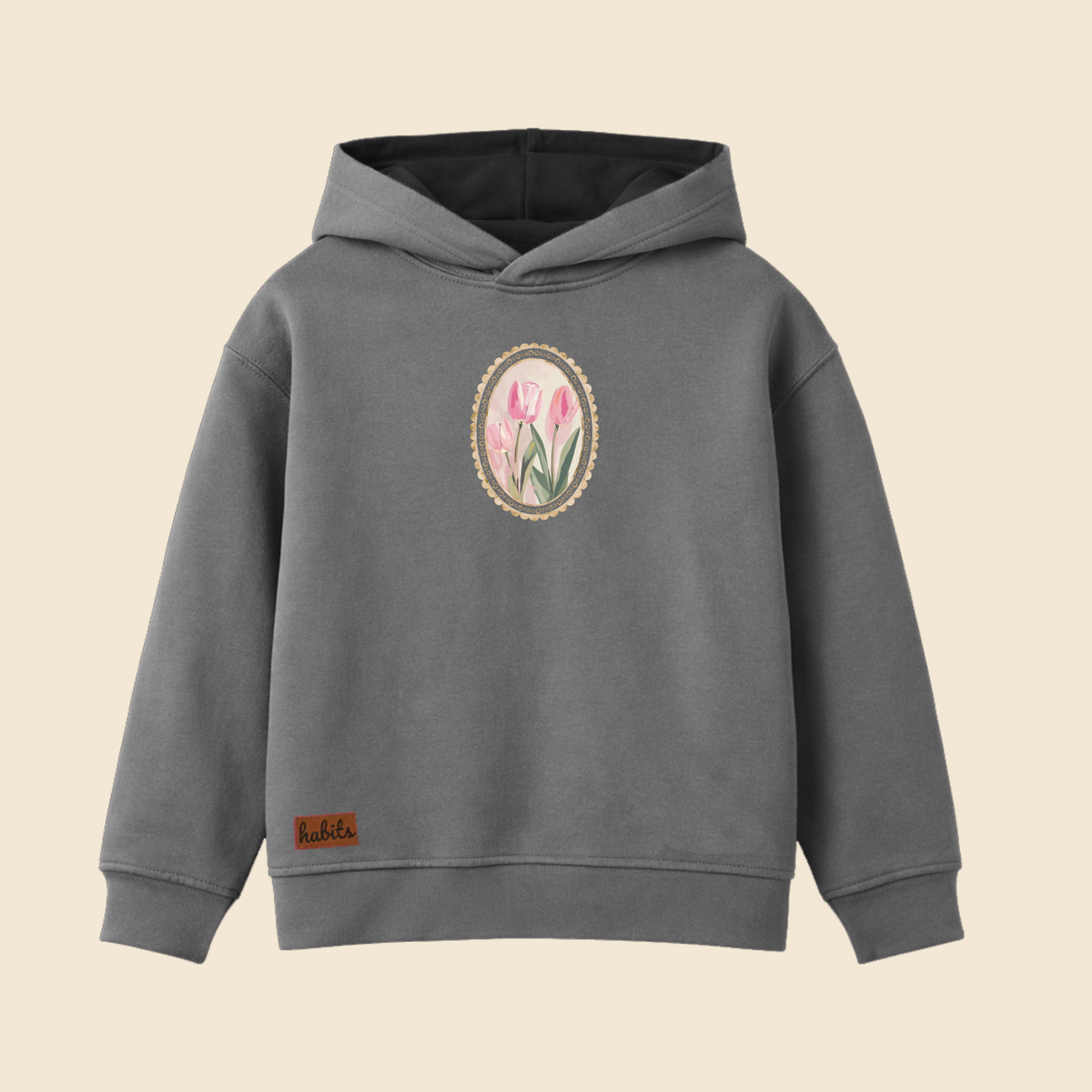 Floral Pendant Gray Oversized Hoodie