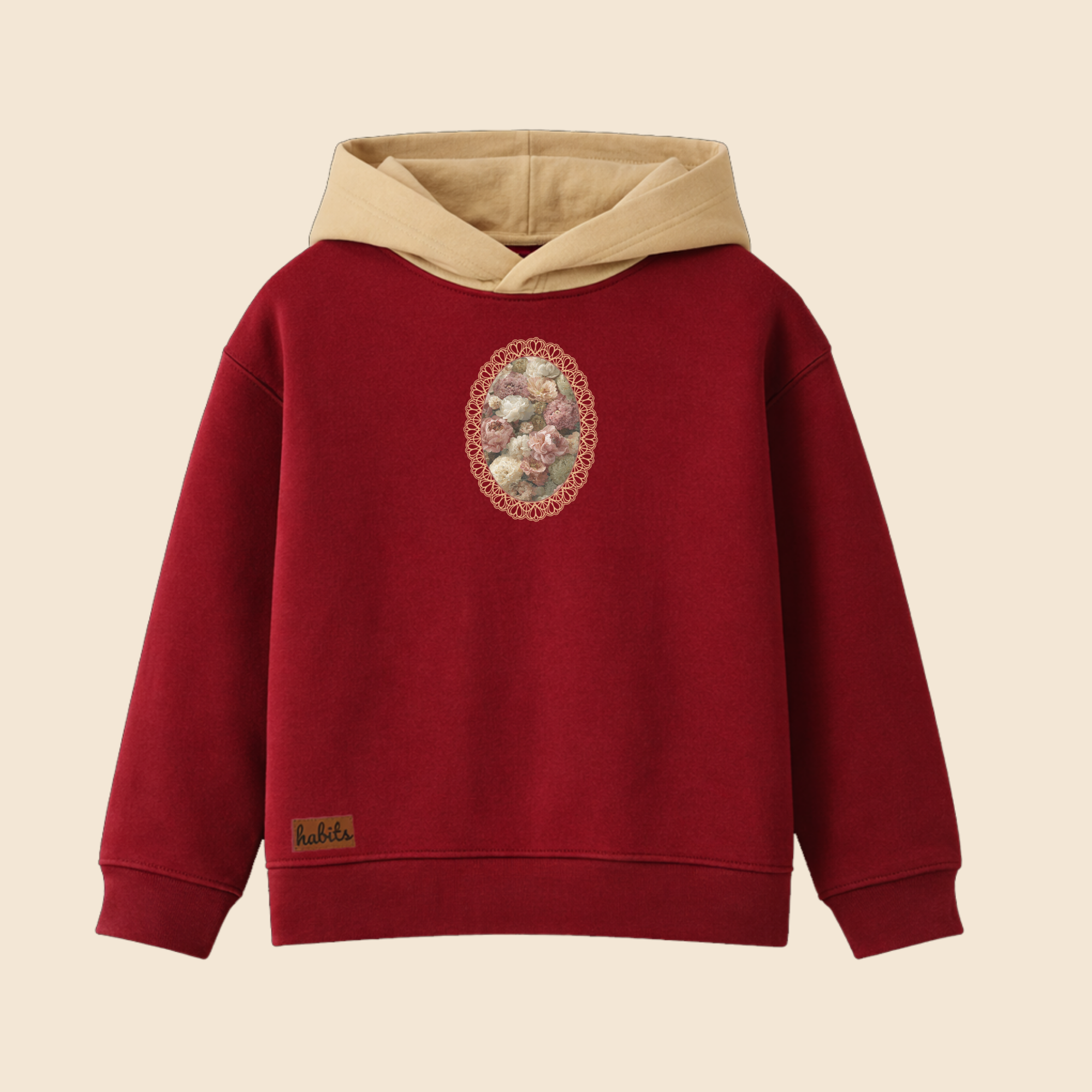 Floral Pendant Burgundy Oversized Hoodie