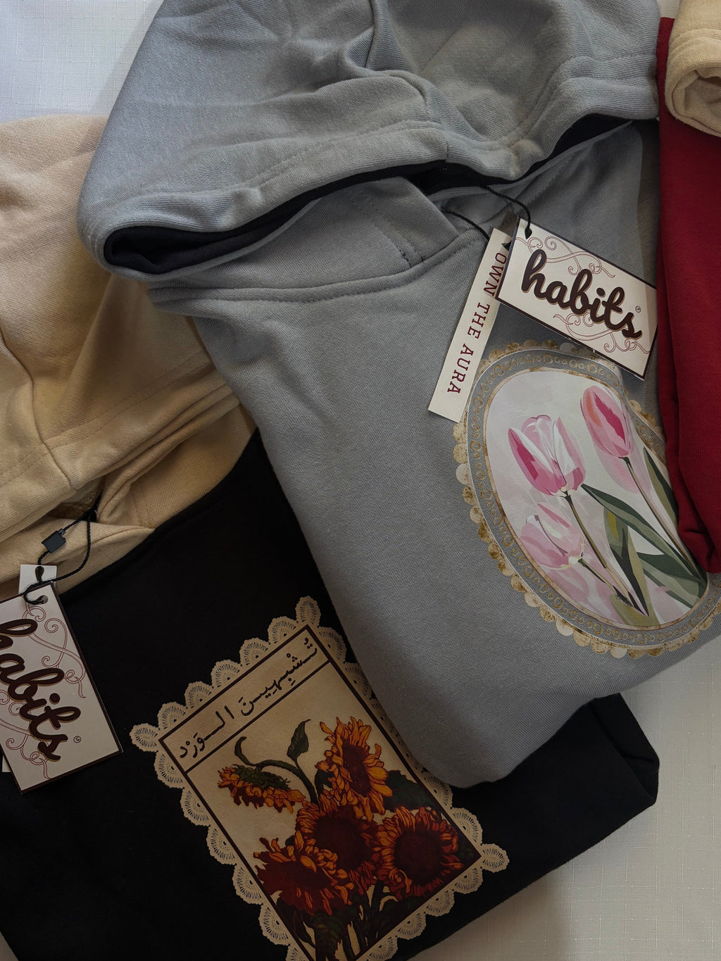 Floral Pendant Gray Oversized Hoodie